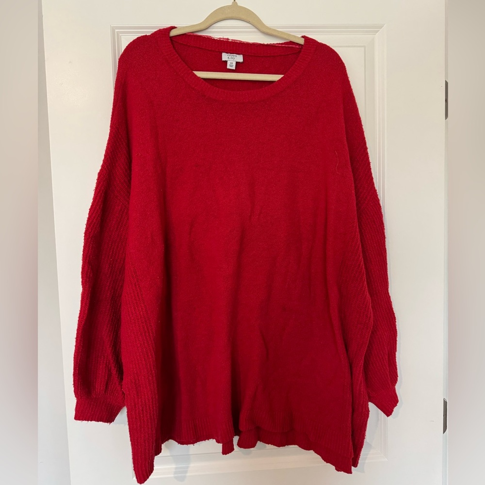Crown & Ivy Vibrant Red Oversized Crew Neck Sweater
